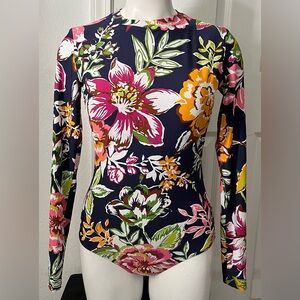 Anne Cole Floral Long Sleeve One Piece Swimsuit - Navy, Pink, Orange